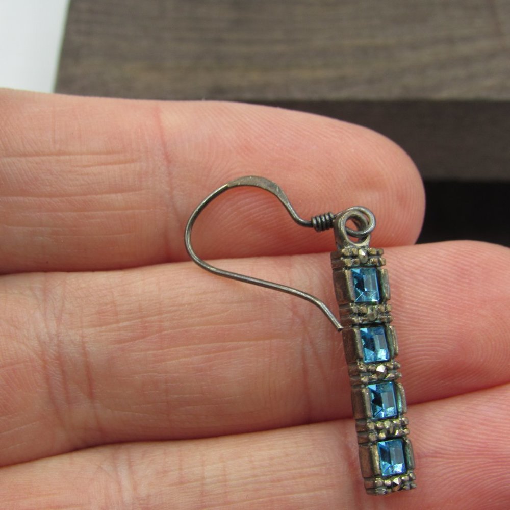Sterling Rustic Blue Crystal Dangle Earrings - image 2